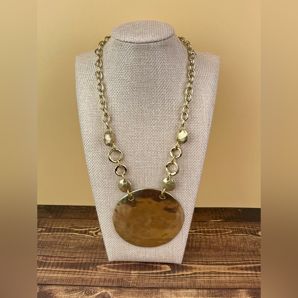 Chico’s Statement Necklace with Hammered Gold Medallion